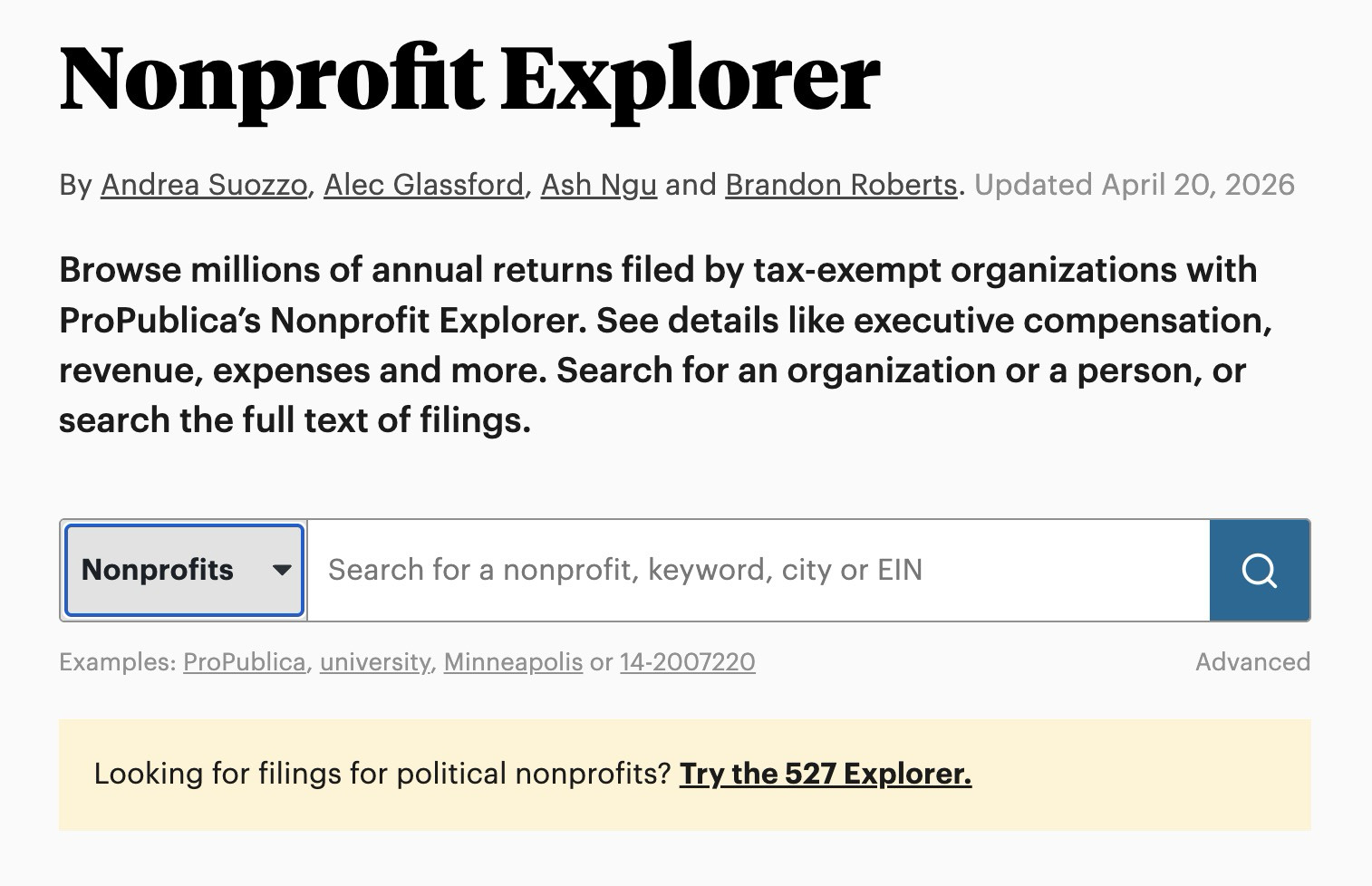 ProPublica Nonprofit Explorer