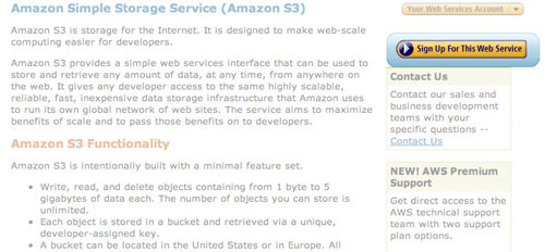 Amazon S3 registration page