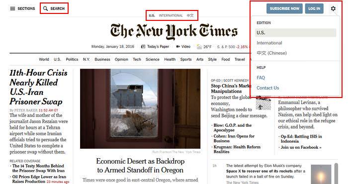 New York Times Utility Navigation