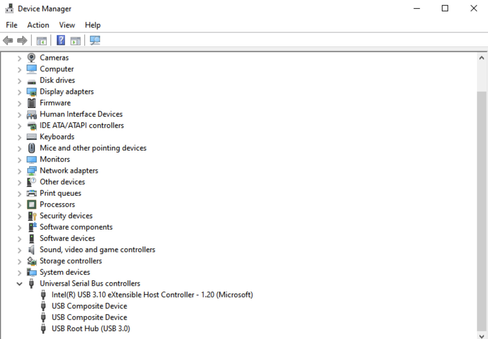 Device Manager USB Controllers Section