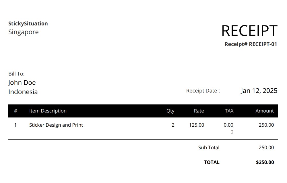 Example invoice document for OCR processing