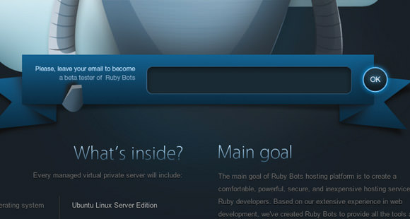 Ruby Robots signup - web graphics banner design