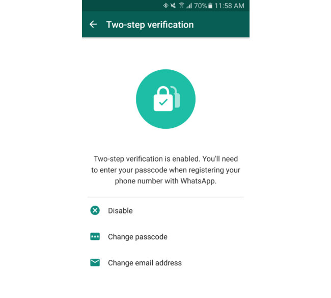 whatsapp two steps verification enabled