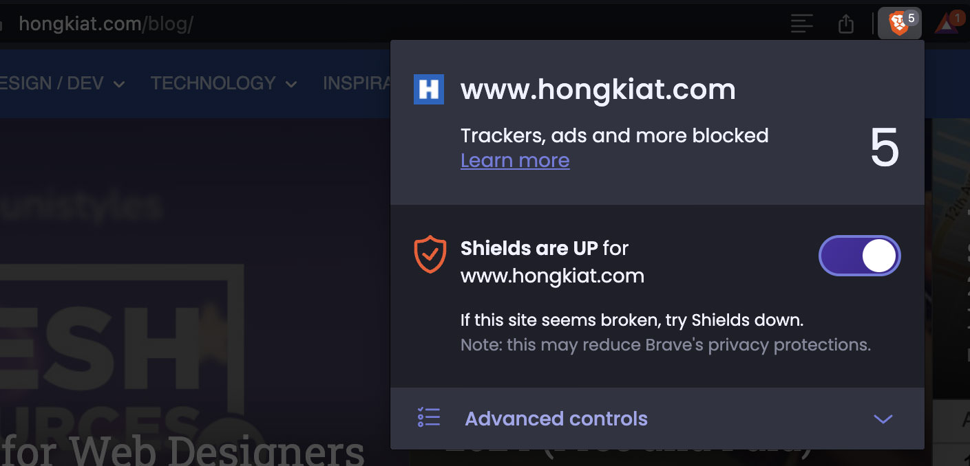 Brave Browser Shield Toggle