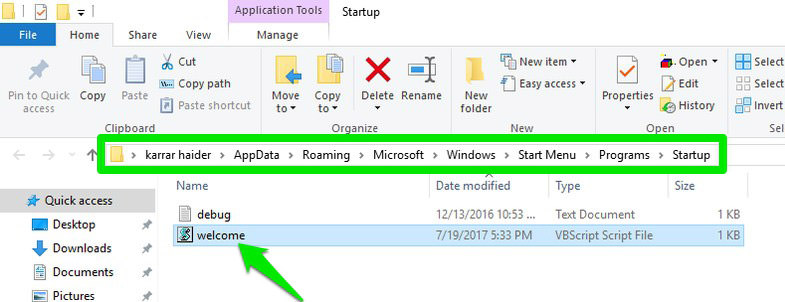 move script to startup folder