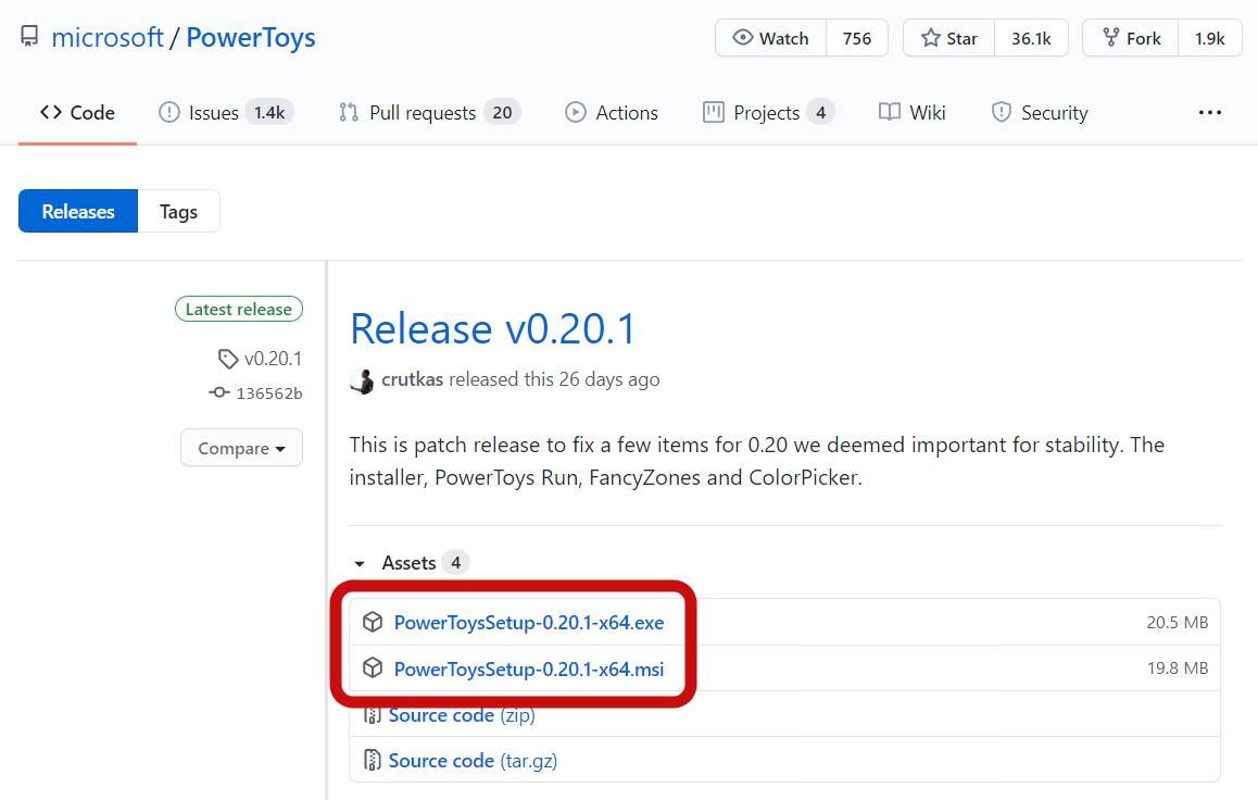 Download the exe or msi file of PowerToys