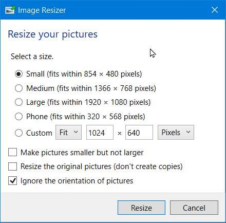 Image Resizer PowerToy для Windows 10