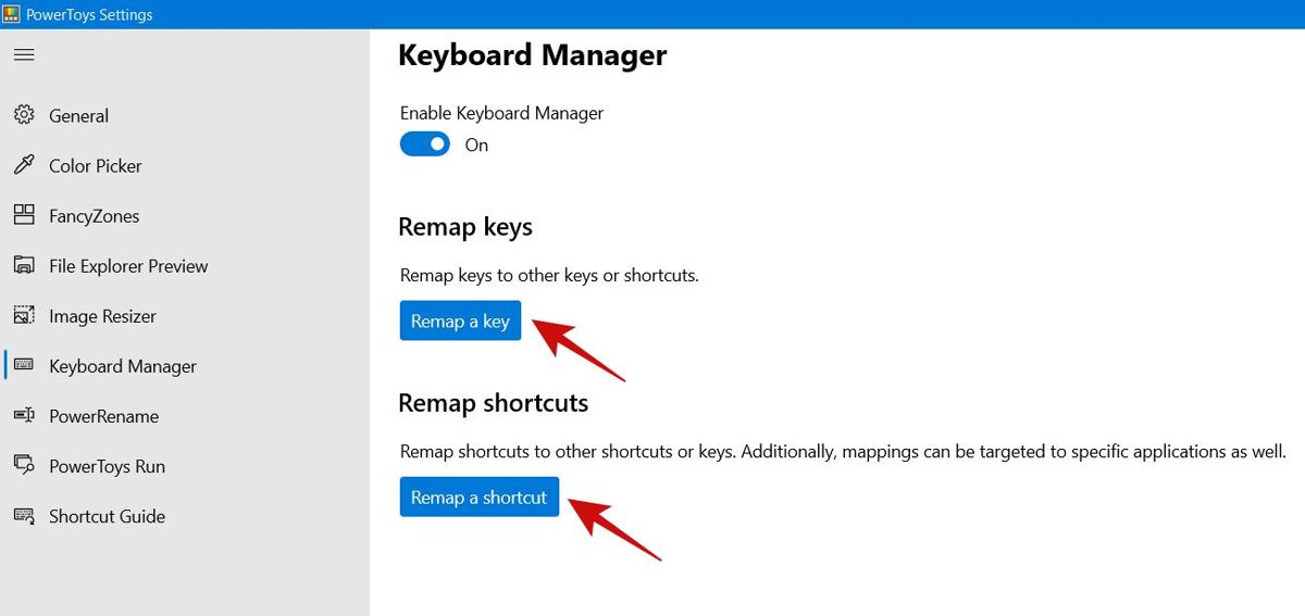 Keyboard Manager PowerToy in Windows 10