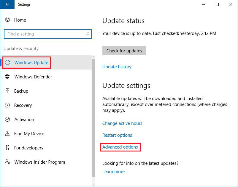 Windows Update Settings