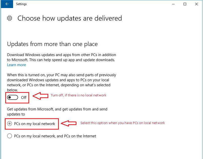 Choose how updates are delivered