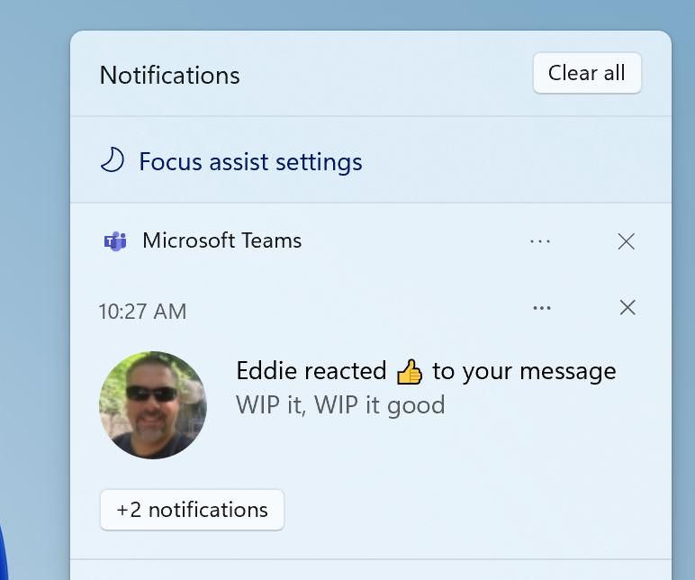 Focus Assist in the Notification Center in Windows 11