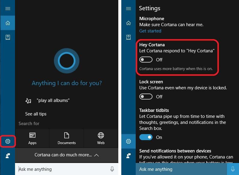 Cortana Settings - Hey Cortana