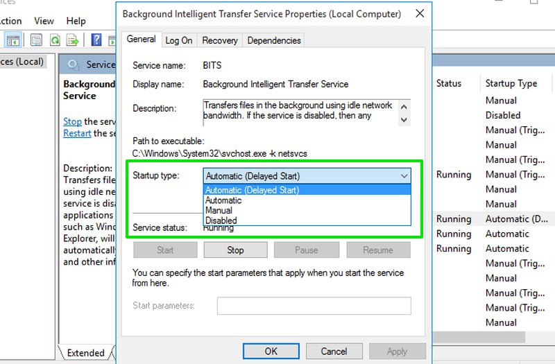 Background intelligent transfer. The services application Windows.