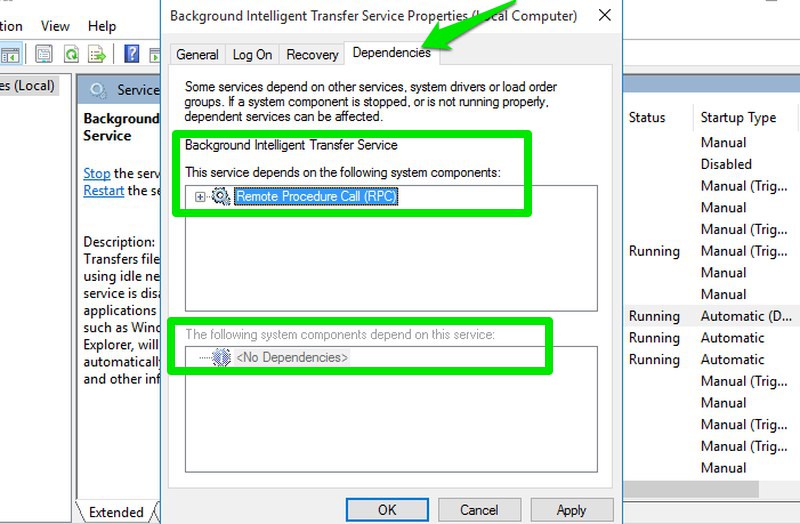 windows services dependencies