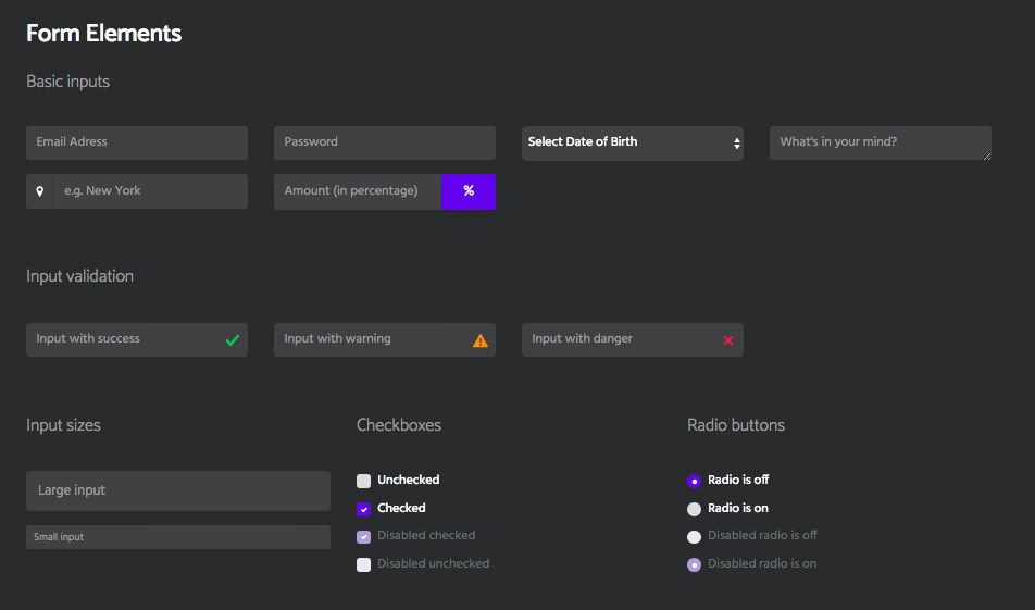 dark theme form elements