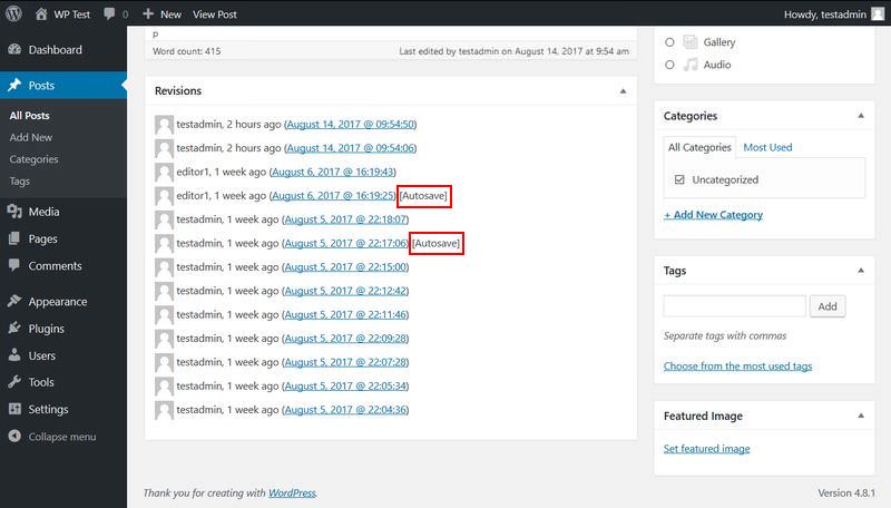 WordPress revisions Autosave feature