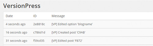 VersionPress logging website activities and changes