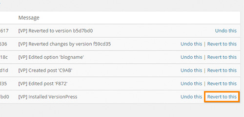 Reverting website changes to a previous state using VersionPress
