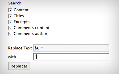 WordPress find and replace plugin interface