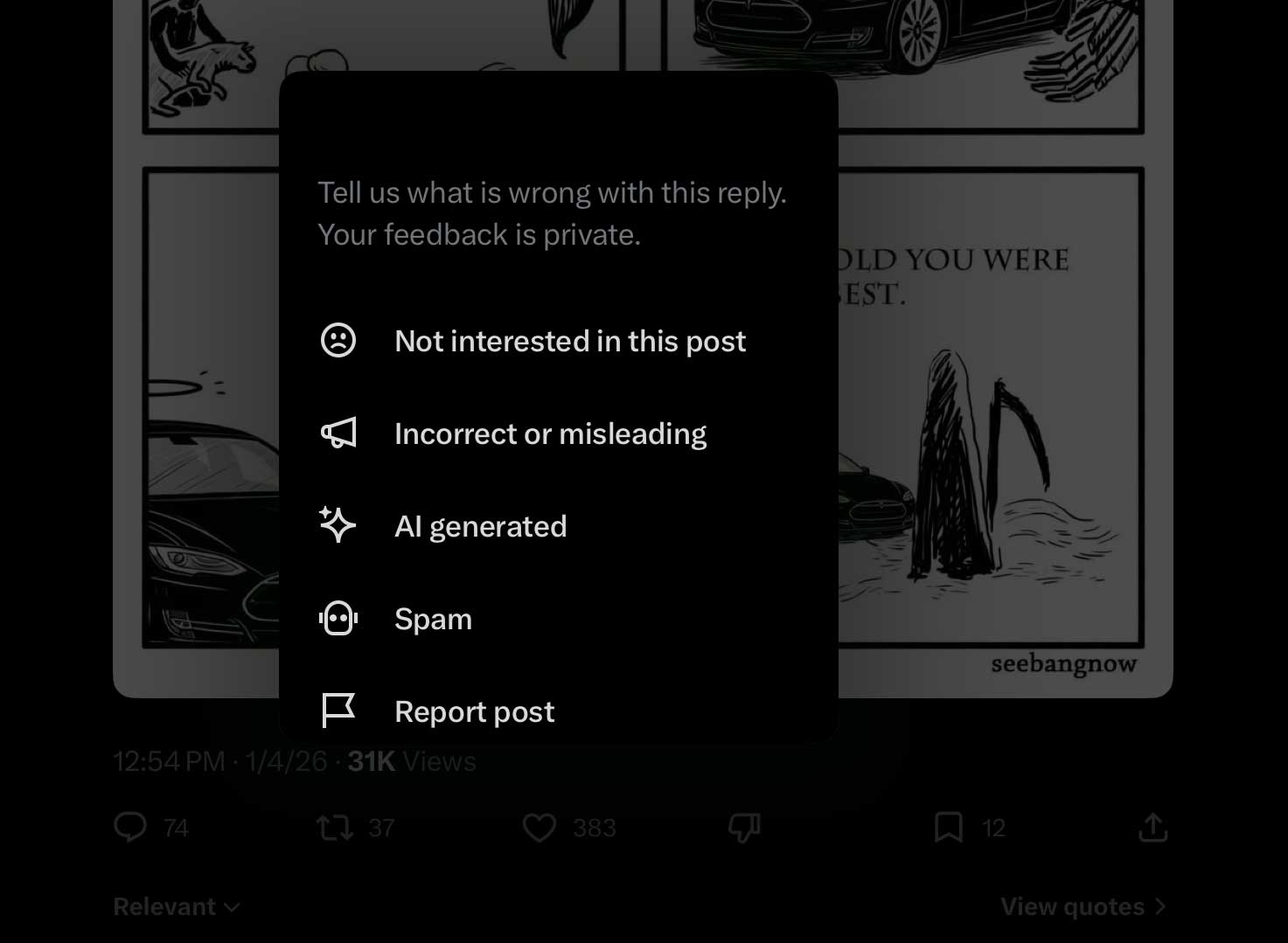 X reply thumbs-down button