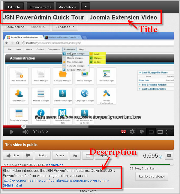 Optimize the title and description of the Youtube video tutorial.